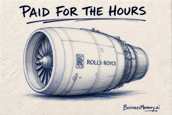 PAID FOR THE HOURS napkin — Rolls-Royce jet engine sketch