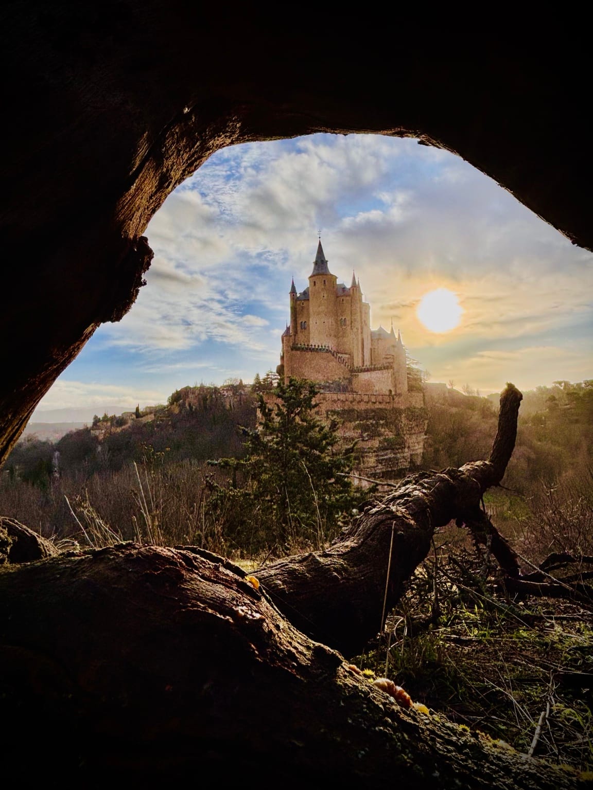 The Alcázar framed by trees on the walk to the Mirador del Último Pino