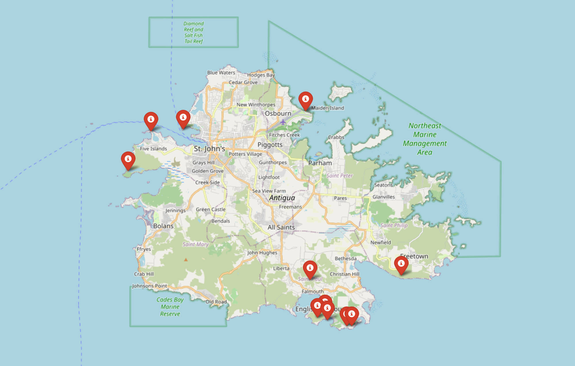 Map of Antigua showing historic fort.