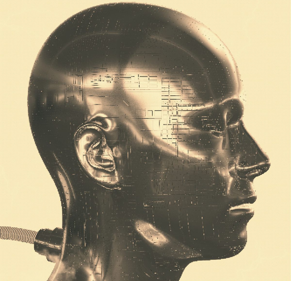 Head plugged in like a robot.