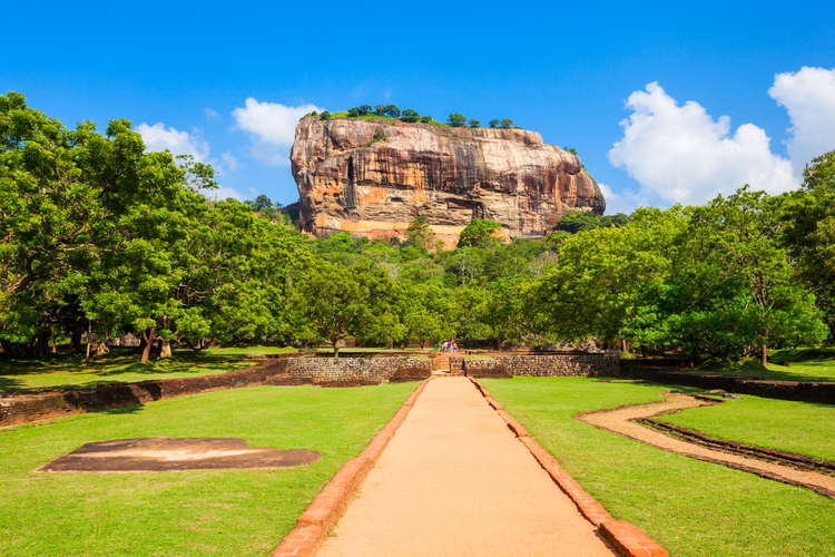Ancient kingdom called Sigiriya in Sri Lanka. Carved mountain