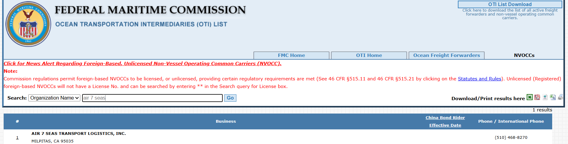 Air 7 seas is FMC-licensed
