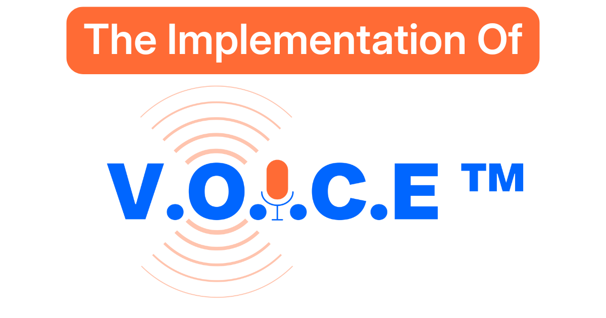 V.O.I.C.E Logo that reads "The Implementation of V.O.I.C.E"