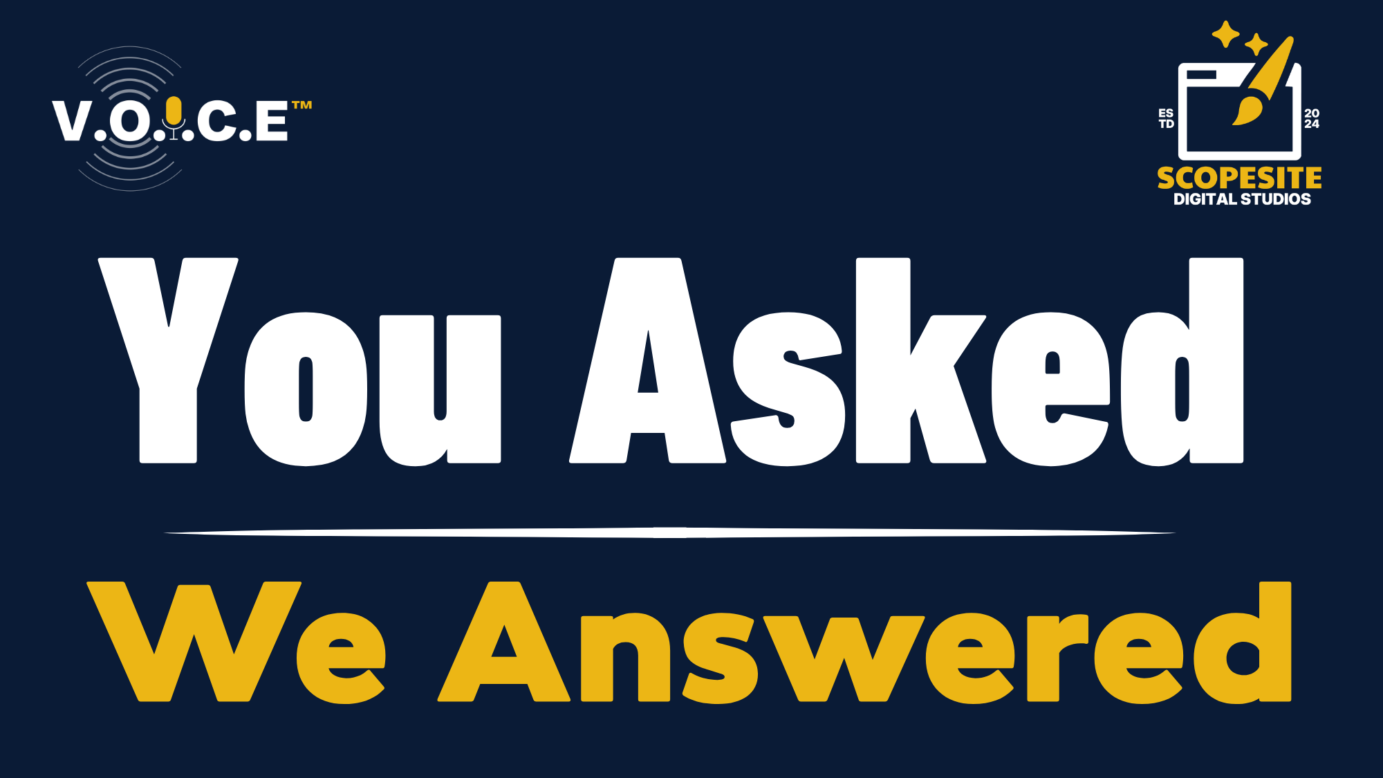 V.O.I.C.E. AI Visibility Scanner and ScopeSite Digital Studios branded graphic with text "You Asked, We Answered" on dark navy background. Part of a blog post answering common questions about Domain Authority and Page Authority scores, how they work, and how UK businesses can improve them through directory submissions and backlink building.