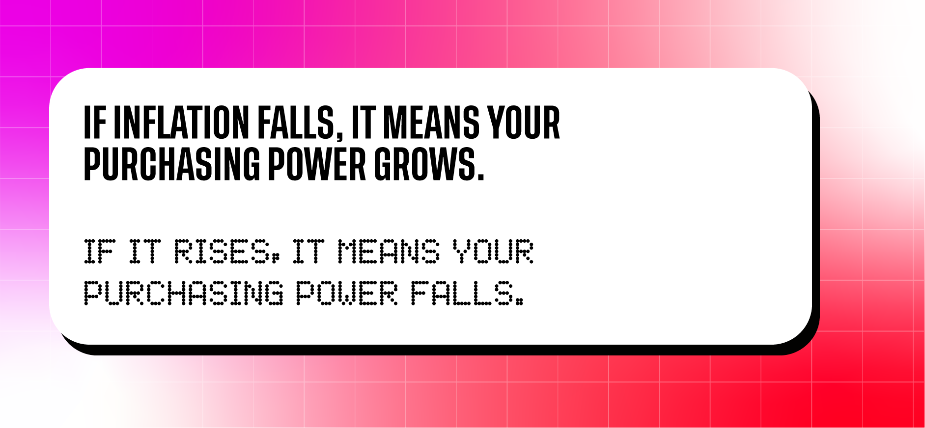 If inflation falls, it means your purchasing power grows. Iff it rises, it means your purchasing power falls.