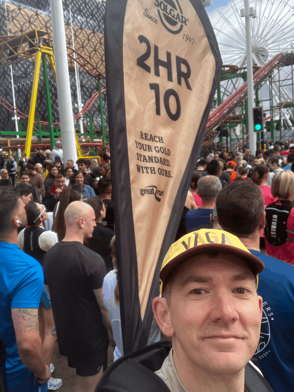 Waiting at the start line of the 2025 Birmingham Great Run (half marathon)