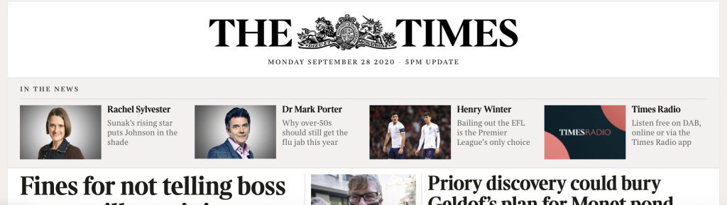 The Times homepage