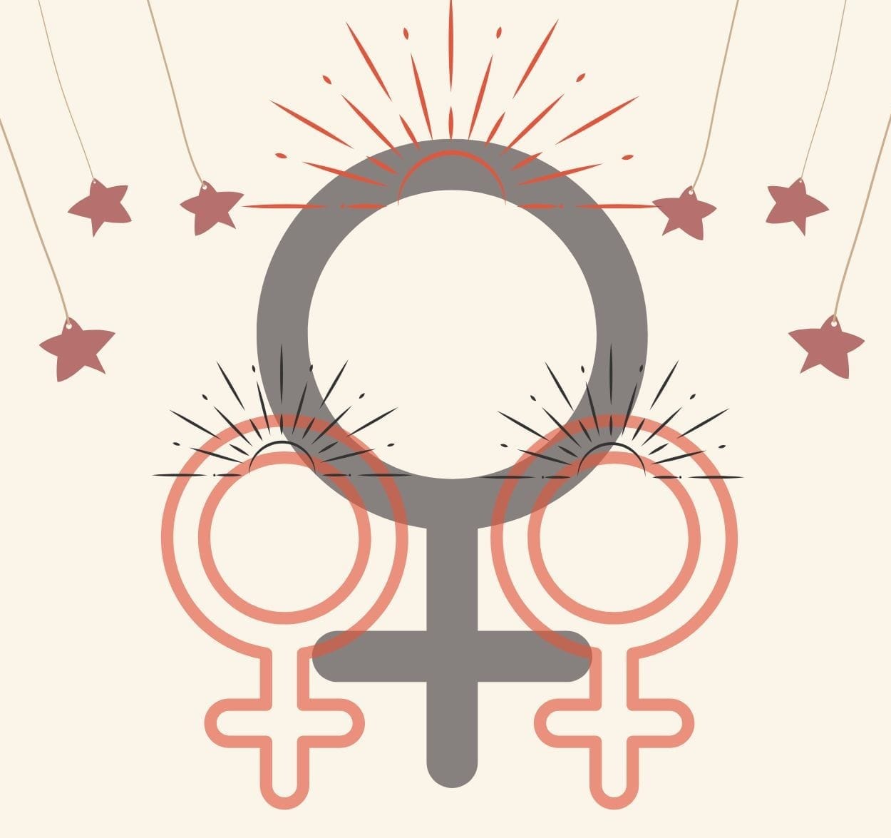 woman symbols with sunrise graphics for crowns