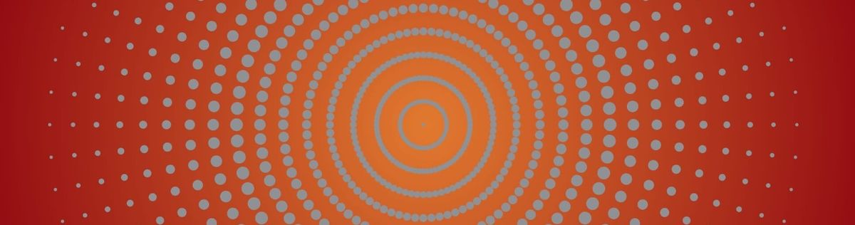 Radiant gray dots on a background gradient from an orange center to brick red edges.