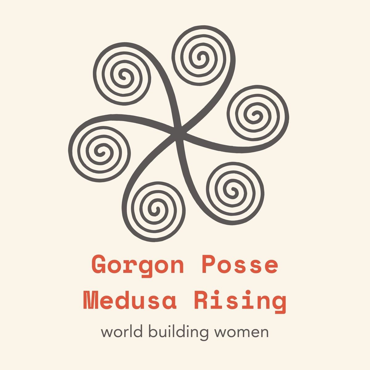 The logo: a six-armed icon, each arm ending in a spiral, the name Gorgon Posse of Medusa Rising announces the new podcast.