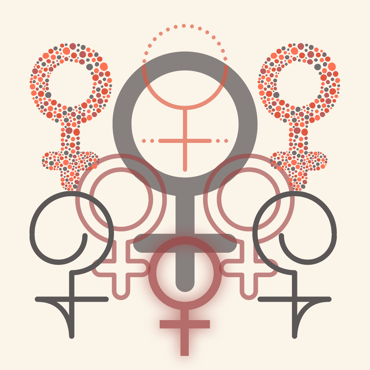 A collage of the woman symbol in many different styles and colors