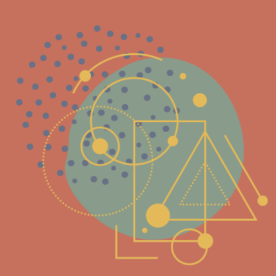 Clipart illustration using organic and geometrical shapes.