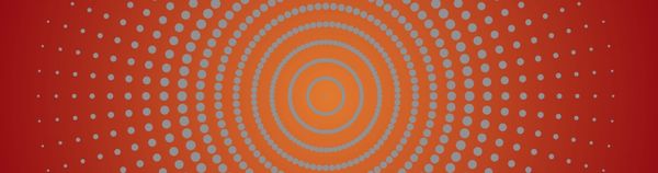 Radiant gray dots on a background gradient from an orange center to brick red edges.