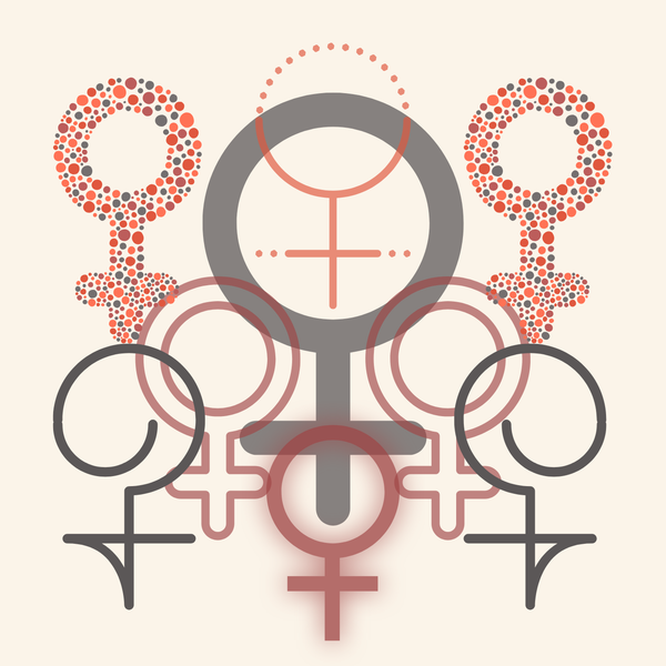 A collage of the woman symbol in many different styles and colors