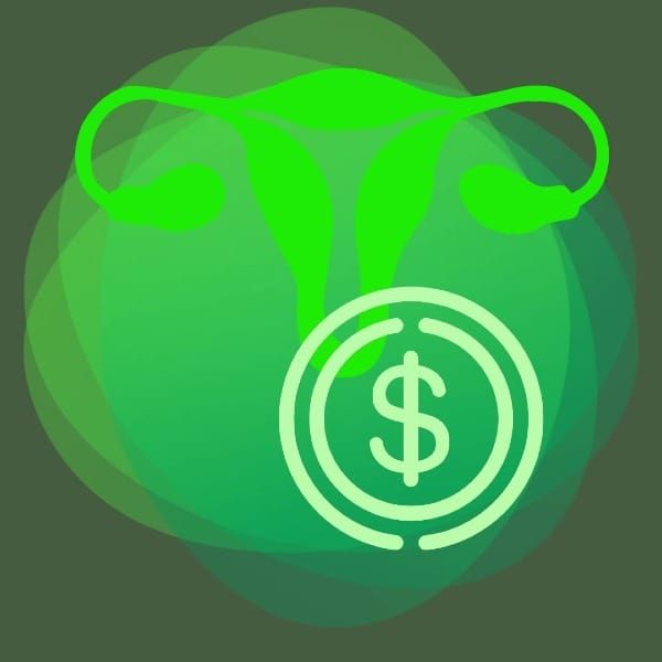 A green illustration of a uterus and a dollar sign, symbolizing the president's baby bribe.