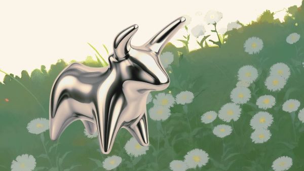 The Cucuteni Bull rendered in a chrome effect 