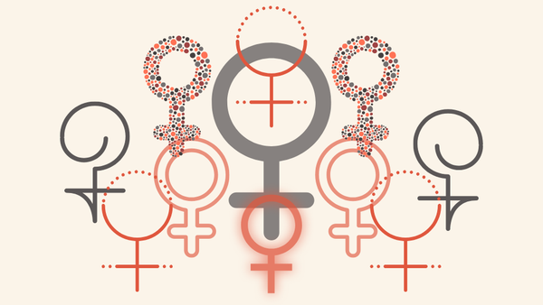 Woman symbols in many graphic styles.