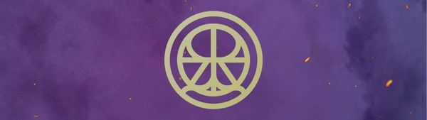 A gold emblem containing the letters R and Q sits atop a background of purple smoke and gold embers.
