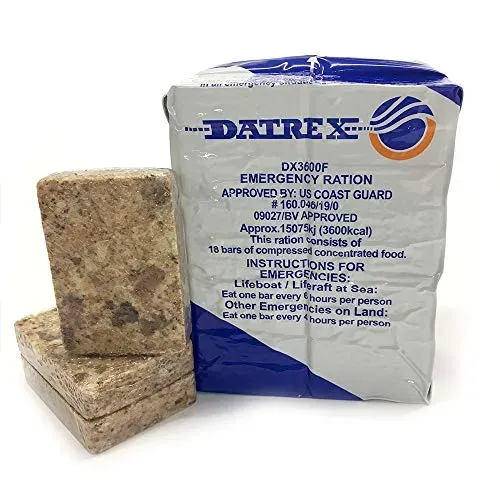 Datrex 3600-Calorie Emergency Survival Food Ration Bar set with 18 bars, non-GMO, and nut-free.