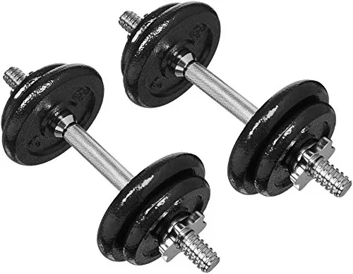 Amazon Basics adjustable dumbbell hand weight set with 17.2 kg total weight and customizable plates