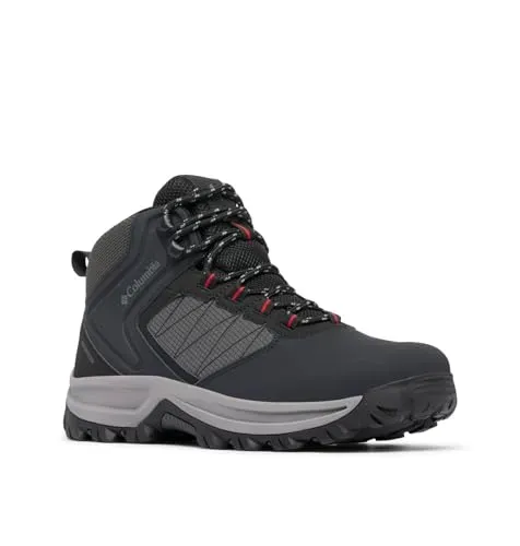 Columbia Men's Transverse Waterproof Hiking Boot in Black/Mountain Red, size 8.5 Wide, designed for outdoor adventures.