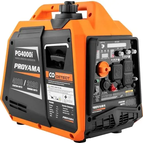 PROYAMA 4000W portable gas inverter generator with CO sensor and digital display for RVs