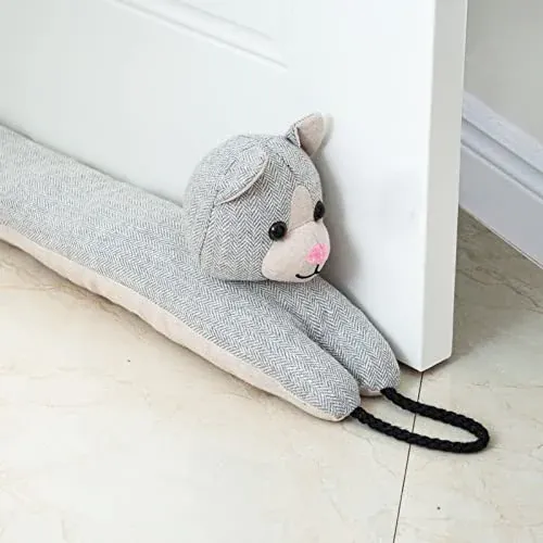 Marwood 36-inch decorative grey cat under door draft stopper for insulation and noise blocking.