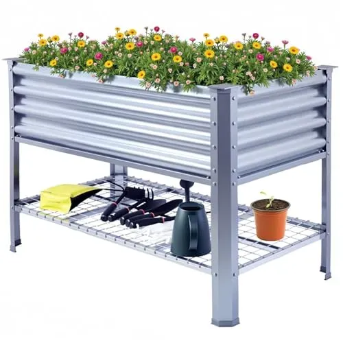 Galvanized metal raised garden bed with legs, perfect for growing vegetables and flowers