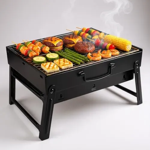 TaTasay portable charcoal grill made of stainless steel for outdoor cooking and camping use