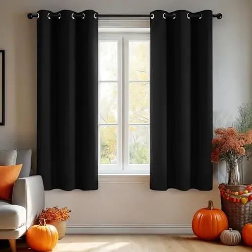 Deconovo thermal insulated blackout curtains, grommet style, 42x54 inches, black, energy-efficient and noise-reducing.