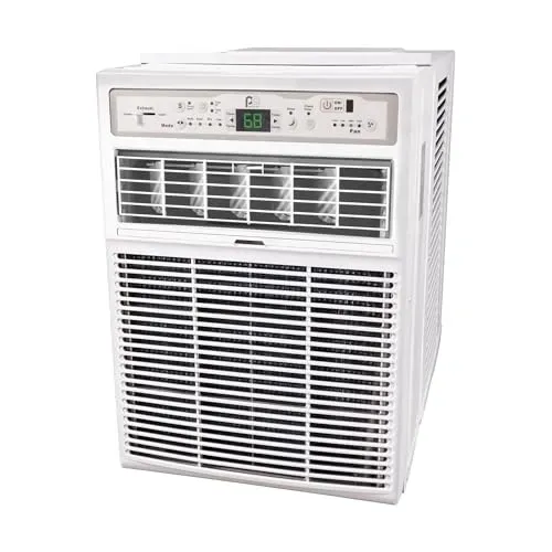 Perfect Aire 10,000 BTU window air conditioner with remote control and LED display.