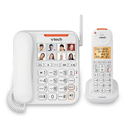 VTech CareLine SN5147 senior phone system with corded/cordless design and large display.