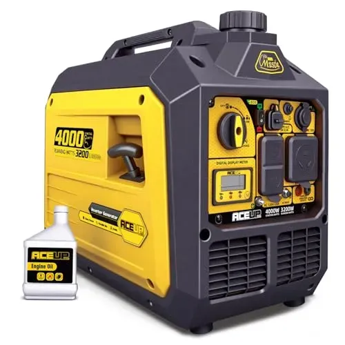 Aceup Energy 4000 Watt Portable Inverter Generator with 149cc engine and multiple outlets.