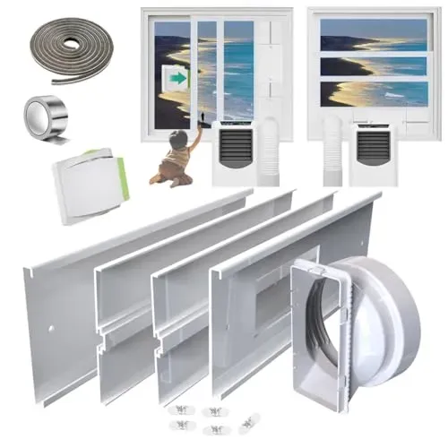 Adjustable Portable Air Conditioner Window Vent Kit with universal coupler and security lock