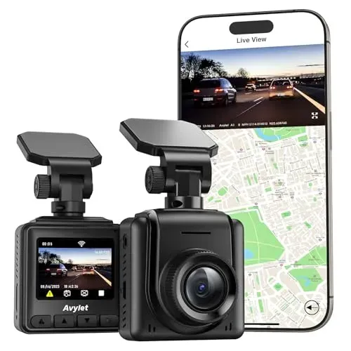 Dash Cam WiFi 2K by Avylet, featuring 170° wide-angle lens and 1.5