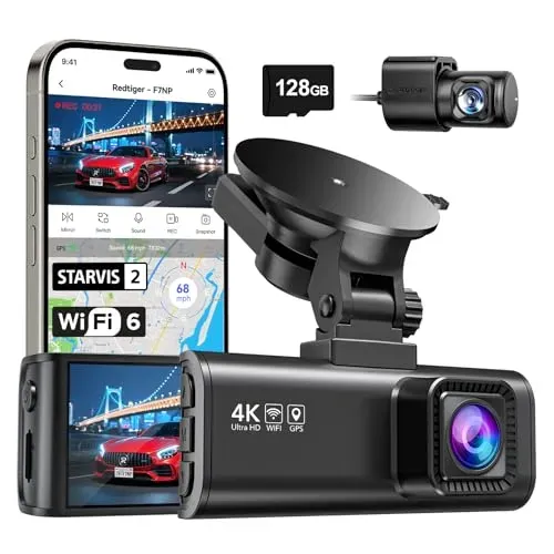 REDTIGER F7NP 4K Dash Cam with STARVIS 2, featuring front and rear dual recording capabilities.