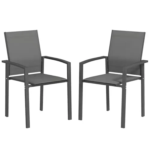Outsunny set of 2 stackable patio chairs with mesh seating and armrests in dark grey