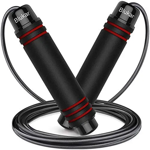 Blukar speed skipping jump rope with foam handles and adjustable length for fitness workouts