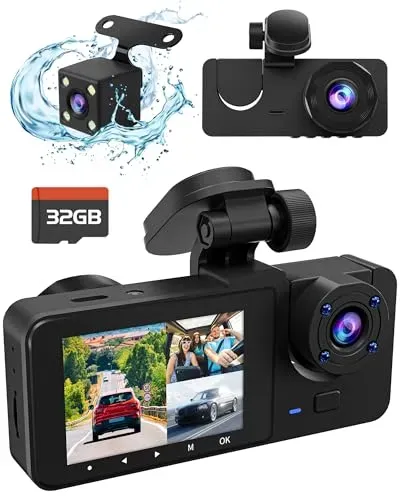 3 Channel Dash Cam with 4K front and 1080P rear camera for 360° vehicle protection