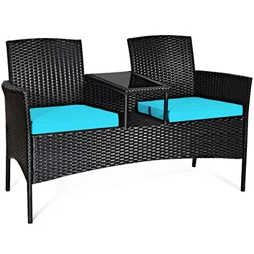 DORTALA outdoor loveseat set with cushions and glass top table for patio relaxation