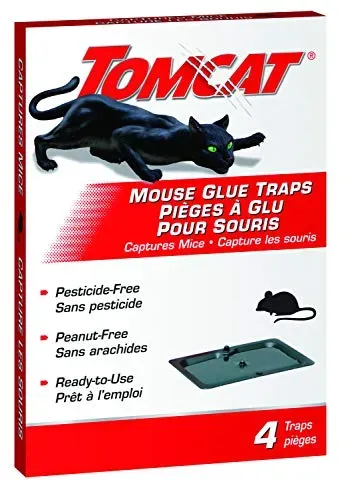 Tomcat Mouse Glue Traps, 4-pack for effective indoor rodent control without pesticides.