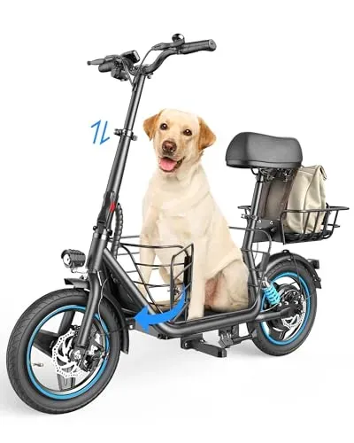 Gyroor C1 Plus electric scooter for adults with seat and pet basket, 30-mile range, black