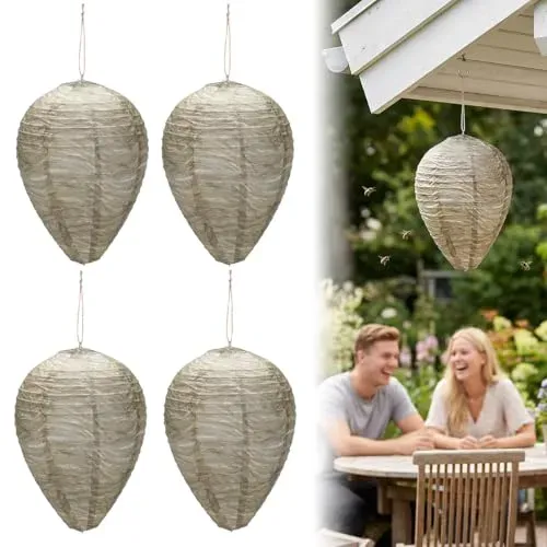 4 Pack waterproof hanging fake wasp nests for effective wasp repellent and control