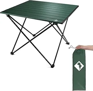 VILLEY folding camping table in green, lightweight aluminum, perfect for outdoor use.