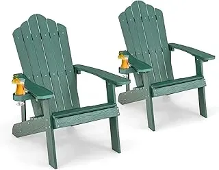 ORALNER set of 2 green outdoor Adirondack chairs with cup holder, 380 lbs capacity each