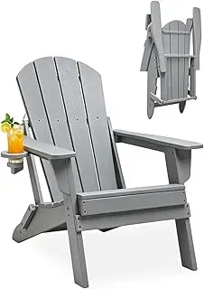 TEKXDD folding Adirondack chair in grey with adjustable backrest for outdoor comfort