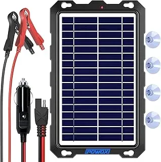 POWOXI 7.5W Portable Solar Battery Trickle Charger for car batteries, waterproof design.