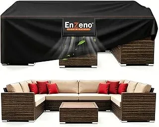 Enzeno rectangular outdoor furniture covers, waterproof and heavy-duty 420D fabric, for patio table and sofa protection.