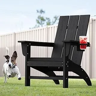 POLYDUN Modern Adirondack Chair in black HDPE plastic for outdoor use in all weather conditions.