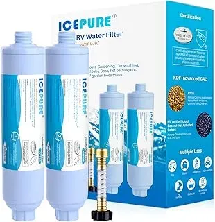 ICEPURE RV water filter system with flexible hose protector for safe drinking and gardening